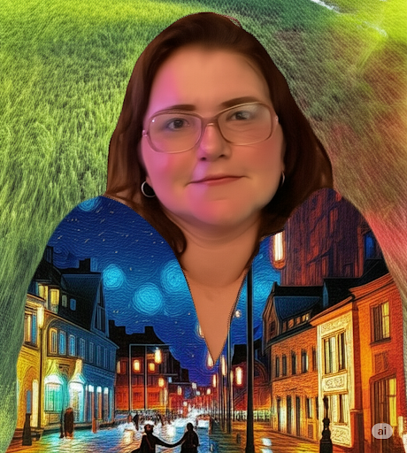 Retrato de Prescilla C B Costa, uma mulher educadora, com um sorriso acolhedor